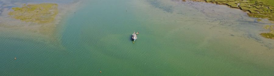 High angle view of man in sea