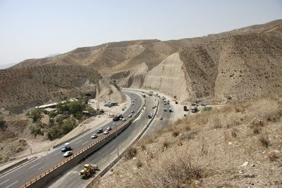 Wide angle view of traffic on highway