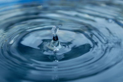 Close-up of drop falling on water