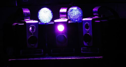 Close-up of illuminated lighting equipment