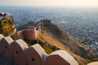 High angle view of buildings in city