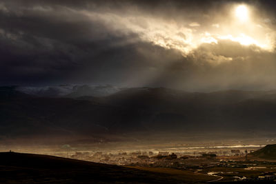 Aerial view of storm clouds over landscape