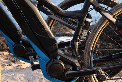 High angle view of bicycles parked on land