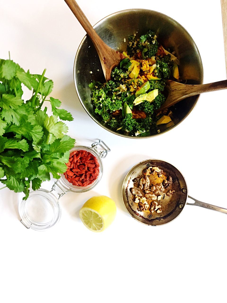 herb, spoon, freshness, high angle view, healthy eating, food, food and drink, drink, no people, cilantro, leaf, indoors, table, mint leaf - culinary, quality, close-up