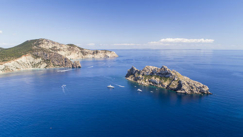 Scenic view of sea against blue sky