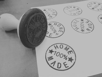 Close-up of clock on table