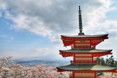 Low angle view of pagoda against sky