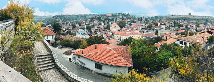 High angle view of townscape against sky