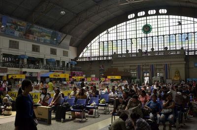 People at railroad station platform