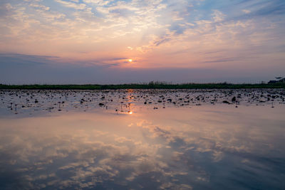 Panoramic view of sea against sky during sunset