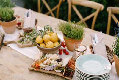 High angle view of fruits on table