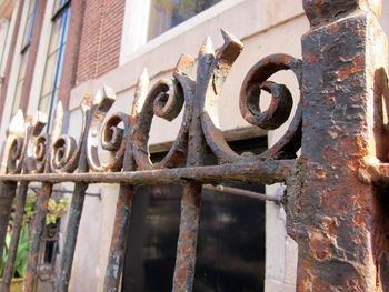 Close-up of rusty metal gate