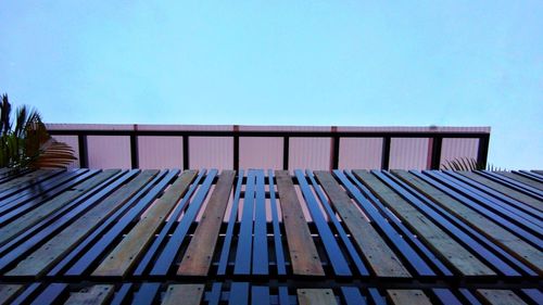 Low angle view of roof against clear blue sky