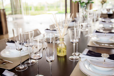 Wine glasses on table