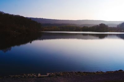 Scenic view of lake against sky during sunset