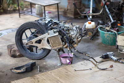 Close-up of abandoned motorcycle