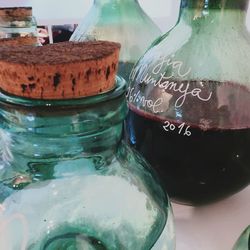Close-up of beer glass bottle in jar