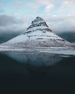 Reflection of mountain in lake against sky