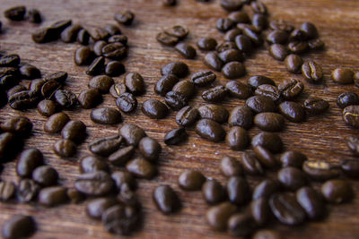 High angle view of coffee beans on table