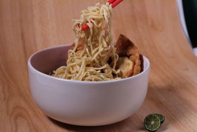 Close-up of food in bowl on table