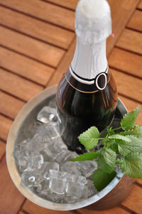 High angle view of drink in glass on table