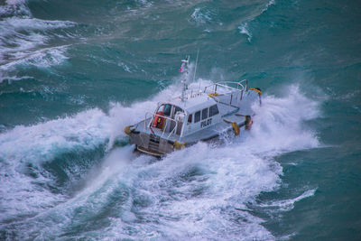 High angle view of ship in sea