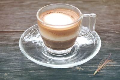 High angle view of coffee on table