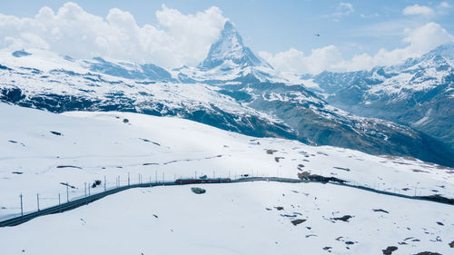 Scenic view of snowcapped mountains against sky