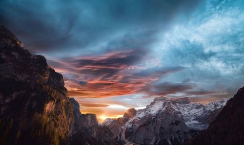 Scenic view of mountains at sunset