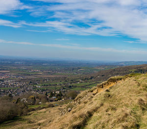 High angle view of land against sky