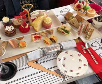 High angle view of cake on table