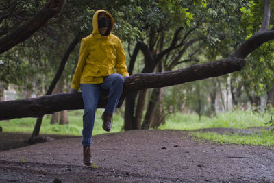 Full length rear view of man in forest