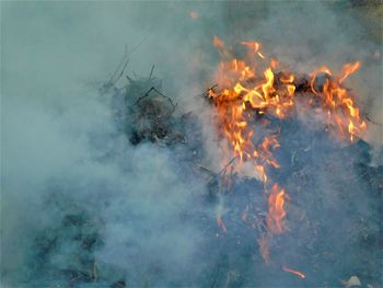 High angle view of bonfire