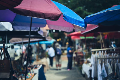 Selective focused cinematic style of environment of street market , chiang mai north of thailand