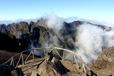 Smoke emitting from volcanic mountain