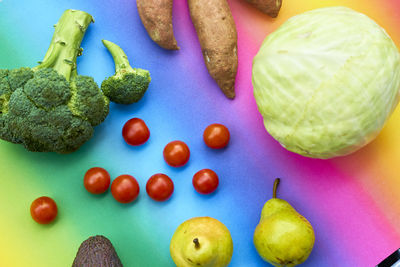 High angle view of vegetables on table