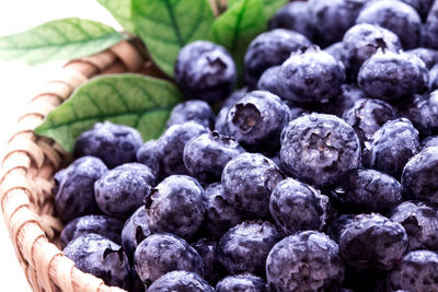 High angle view of blackberries in basket