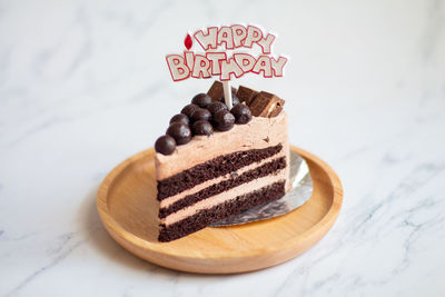 Close-up of chocolate cake on table