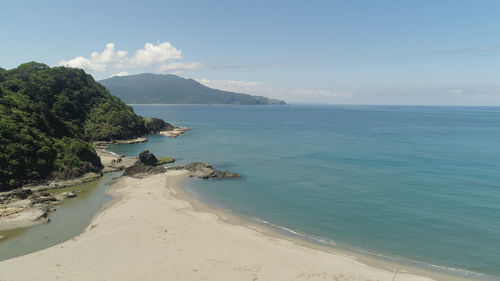 Aerial view of coastline with sandy beautiful beach. ocean coastline with turquoise water. 