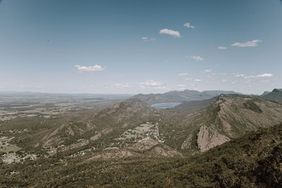 High angle view of land against sky