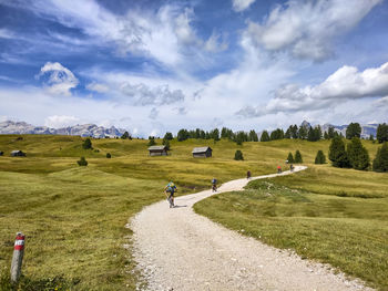 Cycling scene on the dolomites