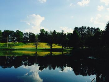 Reflection of trees in lake