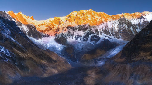 Scenic view of snow covered mountains against sky