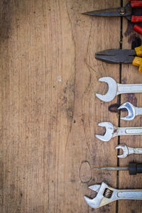 Directly above shot of work tools on table