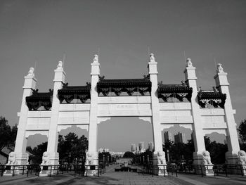 Low angle view of historic building against clear sky