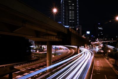 Light trails on road at night