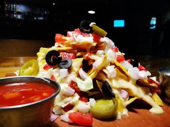 Close-up of served food in plate