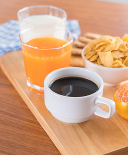 High angle view of breakfast on table