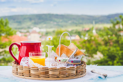 Close-up of breakfast on table