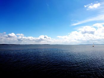 Scenic view of sea against blue sky